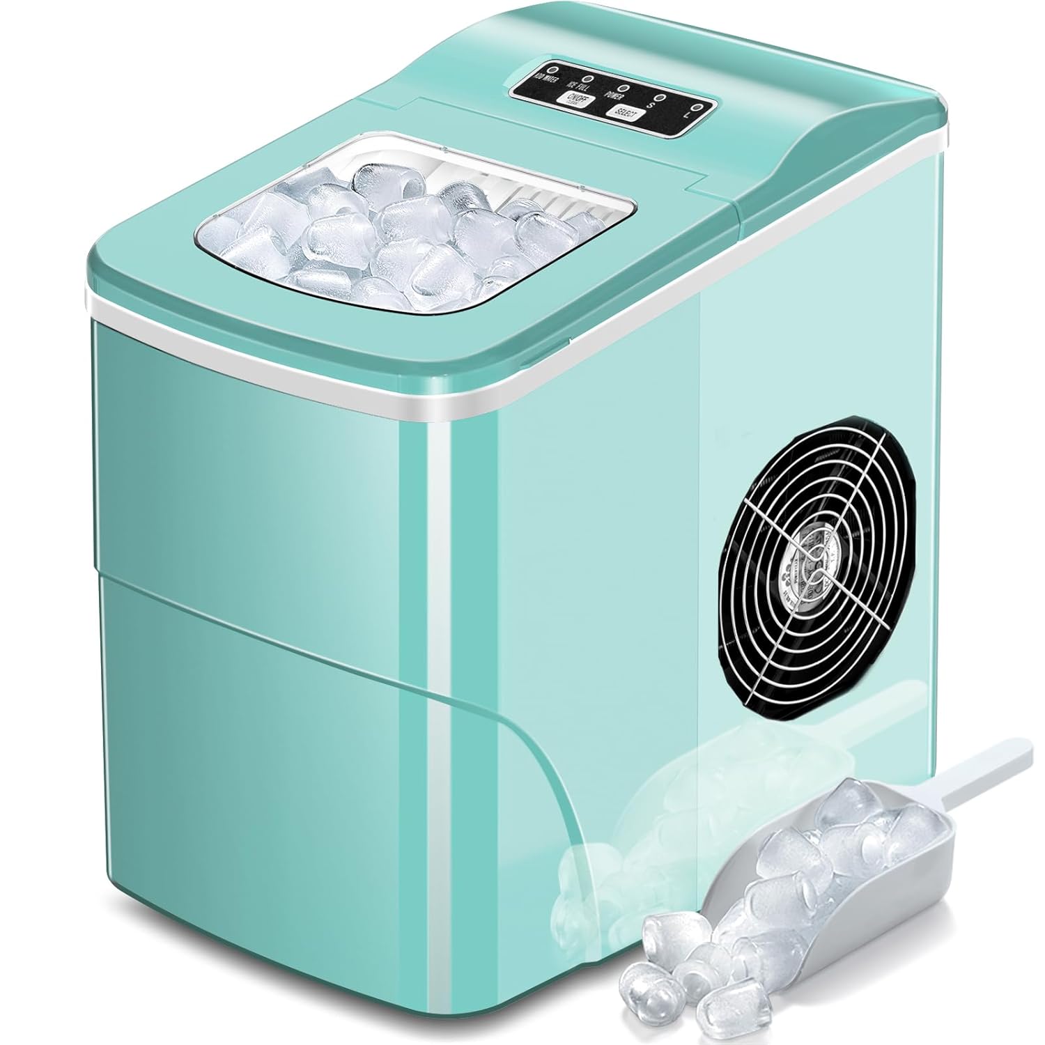 AGLUCKY Ice Makers Countertop with Self-Cleaning, 26lbs/24hrs, 9 Cubes Ready in 6 Mins, Portable Ice Machine with 2 Sizes/Scoop/Basket for Home/Kitchen/Office/Bar/Party, Green