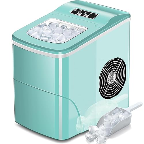 AGLUCKY Ice Makers Countertop with Self-Cleaning, 26lbs/24hrs, 9 Cubes Ready in 6 Mins, Portable Ice Machine with 2 Sizes/Scoop/Basket for Home/Kitchen/Office/Bar/Party, Green