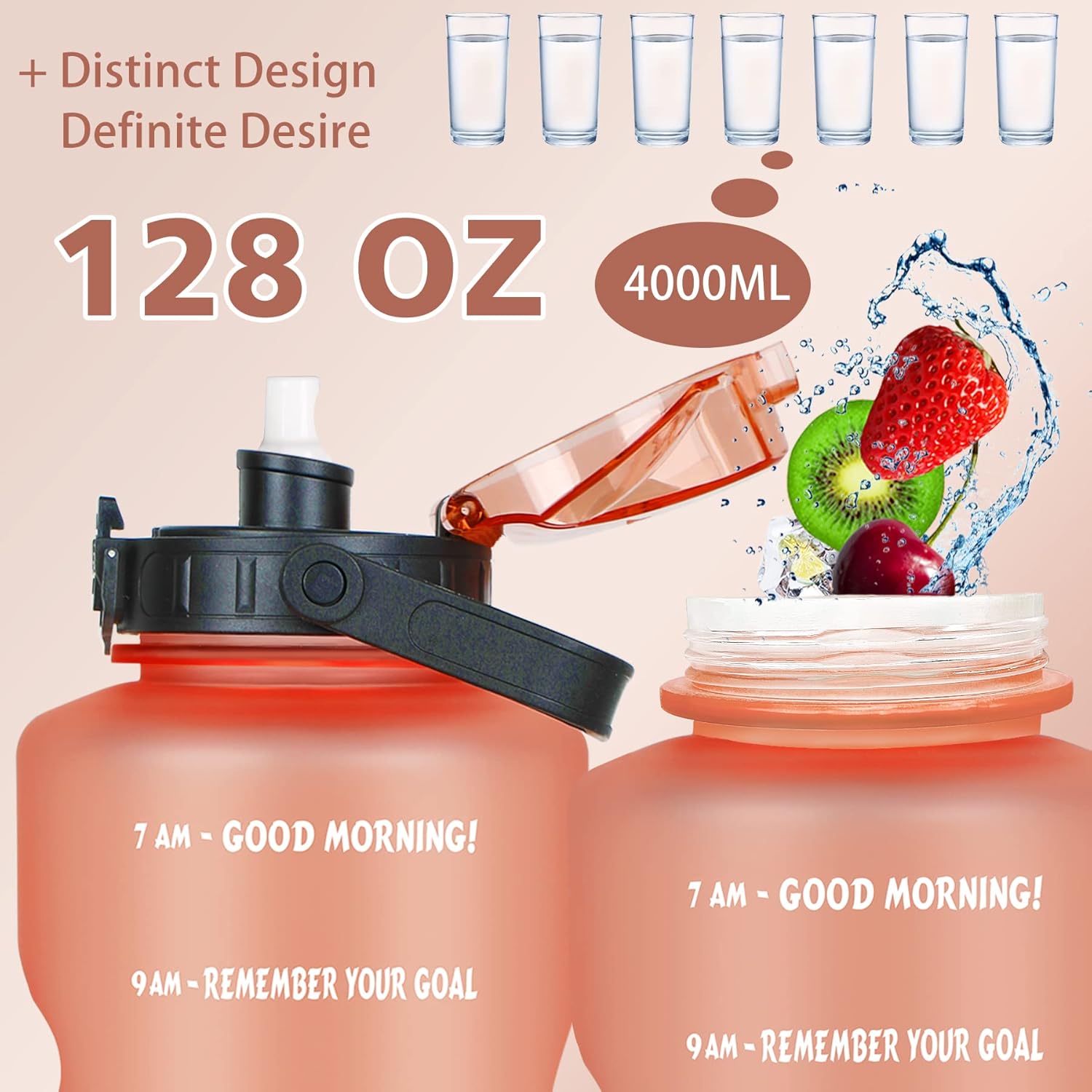 ZOMAKE Gallon Water Bottle with Straw & Time Marker - 128 oz Motivational Large Water Jug BPA Free Leakproof Water Bottle Ensure You Drink Enough Water Daily