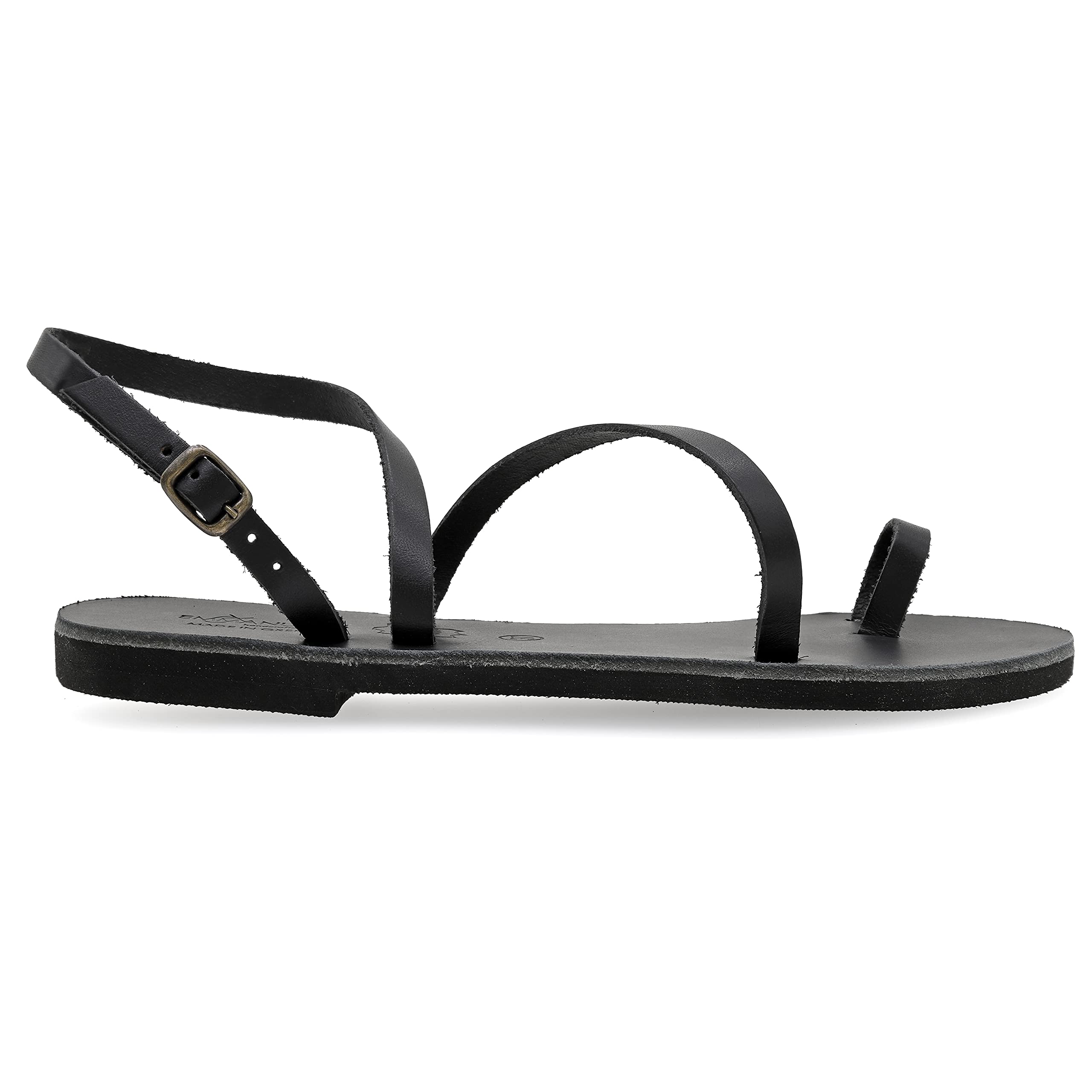 Emmanuela - Sandalias planas de cuero griegas antiguas hechas a mano, zapatos de verano de calidad para mujer con correa de hebilla ajustable, sandalias de tira para el dedo del pie