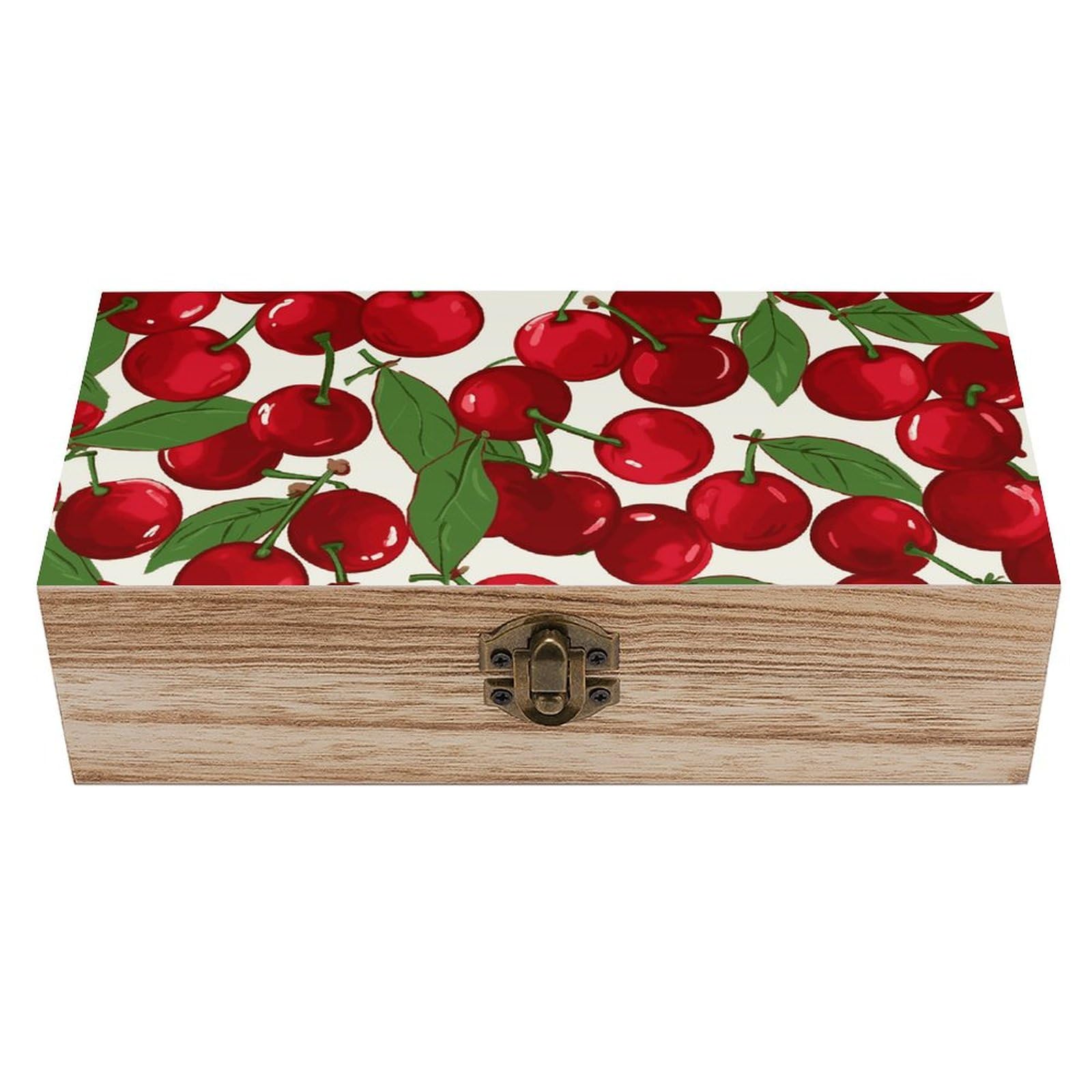 Boîte de rangement en bois avec couvercle à motif cerises pour bijoux et souvenirs