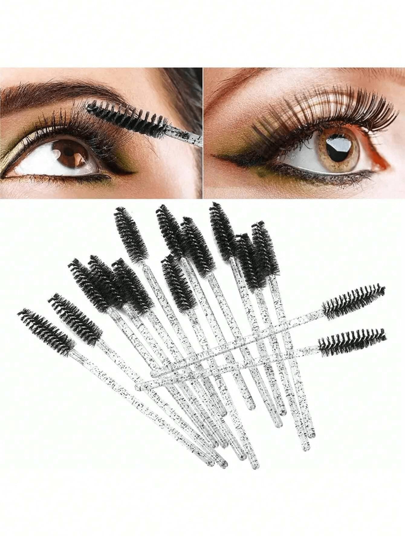100 varitas desechables para rímel, cepillos de pestañas de cerdas de nailon, extensor de cejas, con mango de plástico ABS (rosa) — view 3