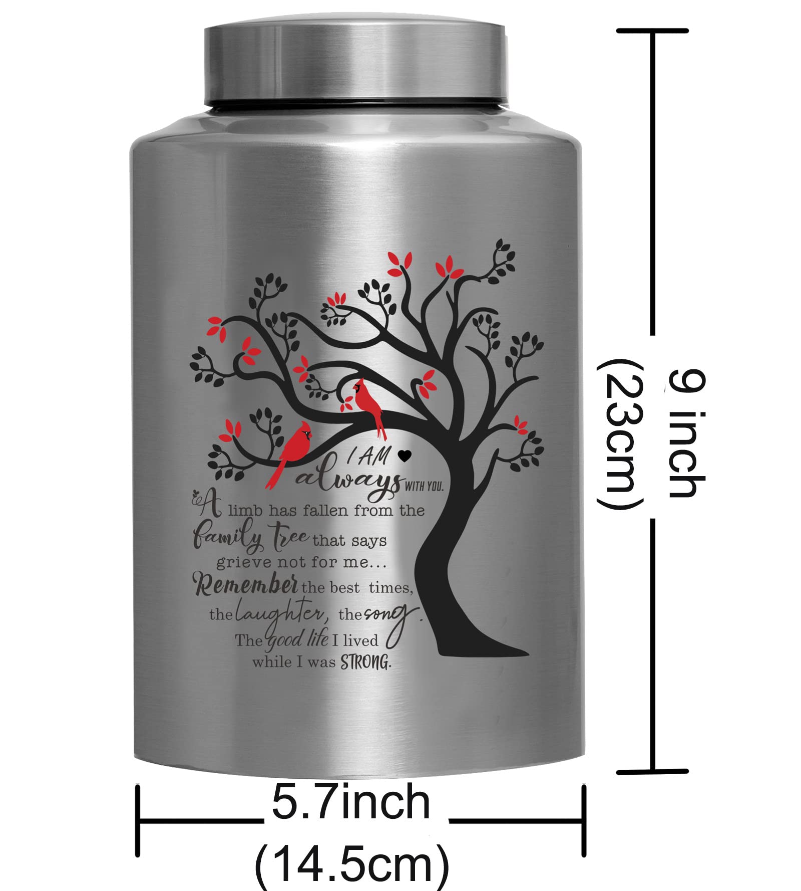 Cremation Urn for Ashes Large Urn for Human Ashes Memory Decorative Funeral Burial Urn Keepsake for Male Female Ashes with Velvet Bag up to 220 lbs Hummingbird Tree of Life Stainless Steel