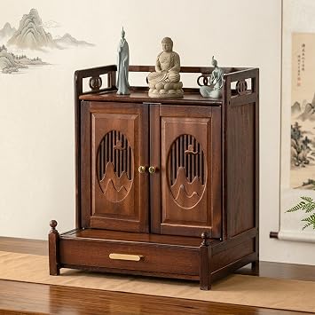 Wood Altar Cabinet With Storage Drawer, Shrine Altar Wall Mounted / Desktop