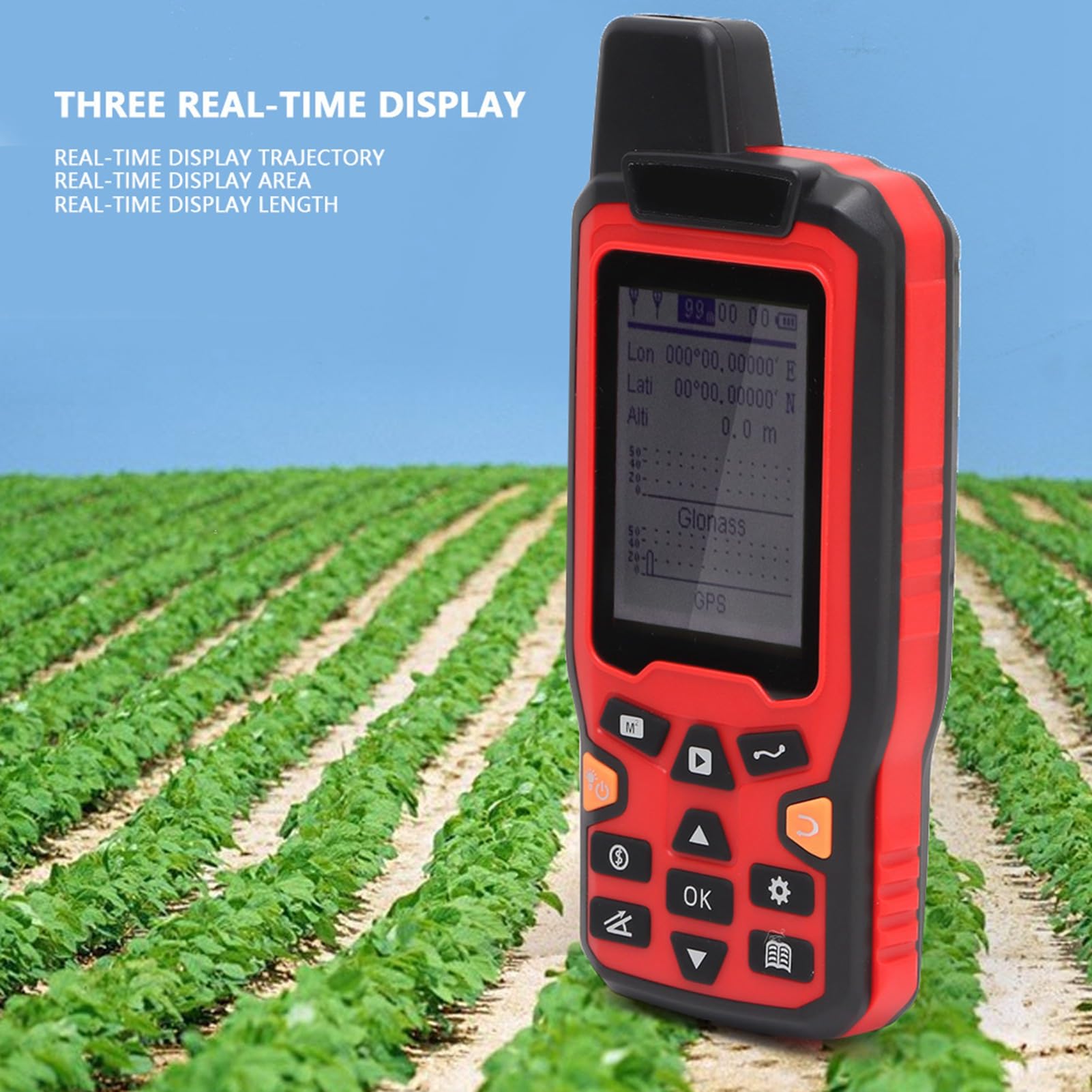 flexman Handheld GPS Survey Equipment, 2.4in Display GPS Land Area Meter with Area Length Trajectory Real Time Display for Mountainous Land Slope Flat Field (EU Plug)