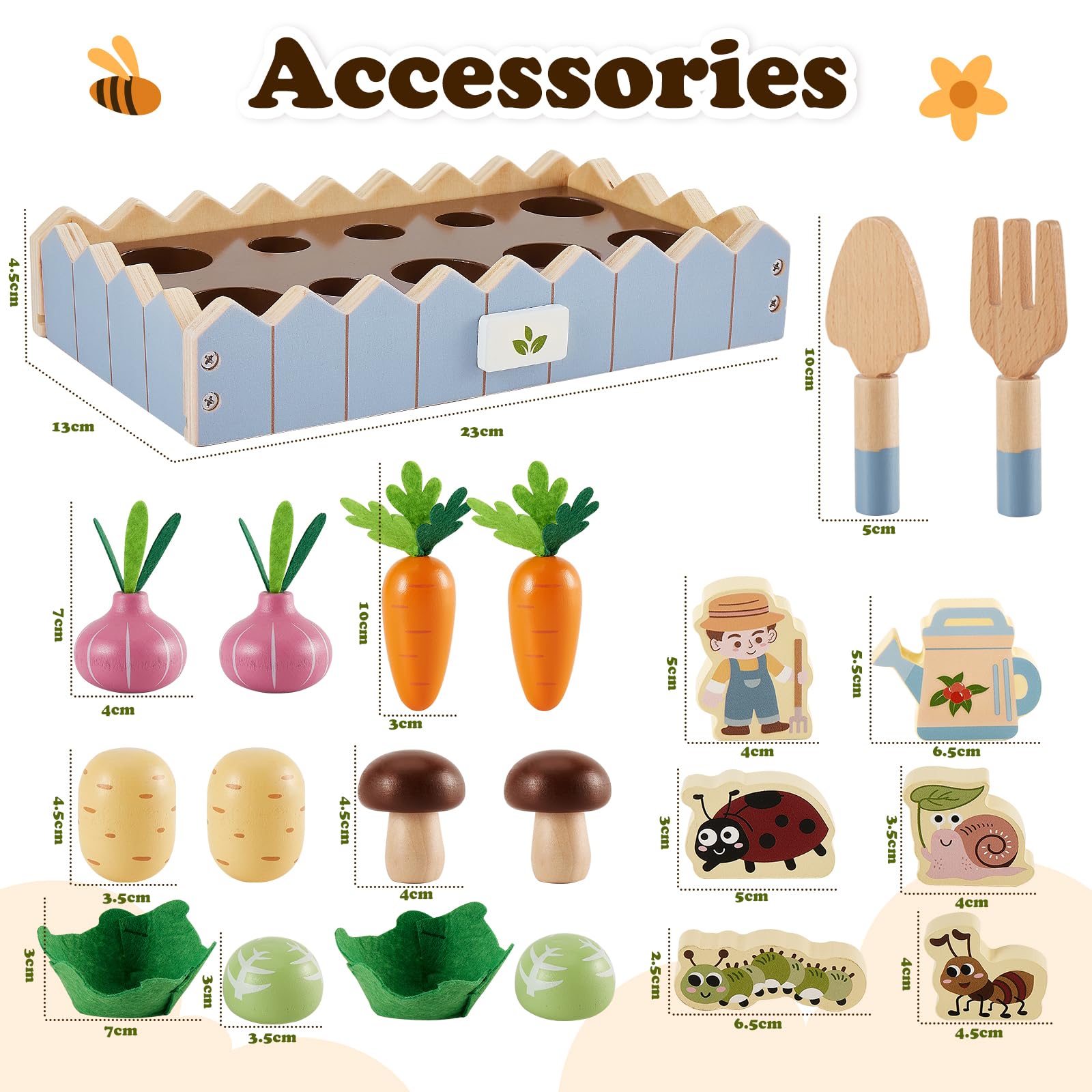 HERSITY Giochi in Legno per Bambini, Fattoria Giocattolo con Verdure Insetto, Gioco di Finzione Regalo Bambino Bambina per 2 3 Anni (Blu)