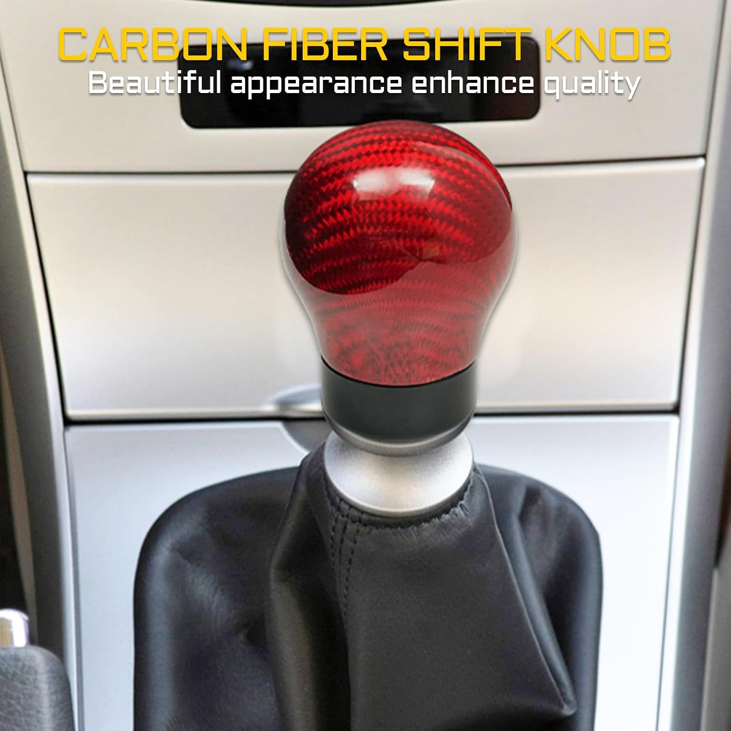 Round Ball Red Carbon Shift Knob with 3 Aluminum Adapters Black image 4