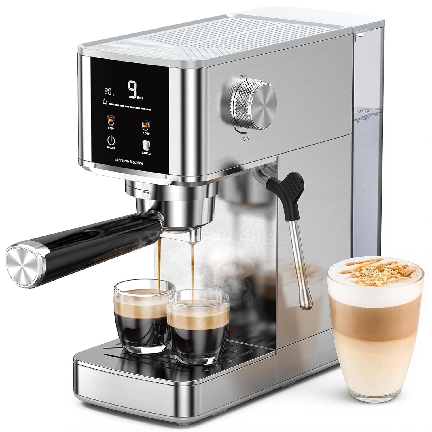 Kndko 20Bar Craft Coffee Machine with Milk Frother Upgraded 1350W Expresso Coffee Machines with Touchscreen Stainless Steel Espresso