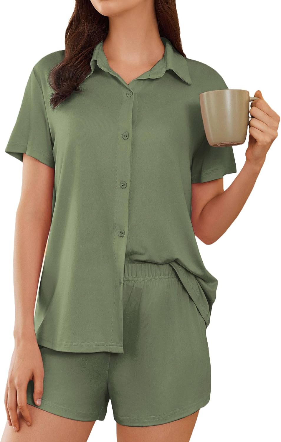 Ekouaer Pajama for Women Set Short Sleeve Button Down Pajamas Sets Soft Lounge Sets for Women Sleepwear PJS - Image 7