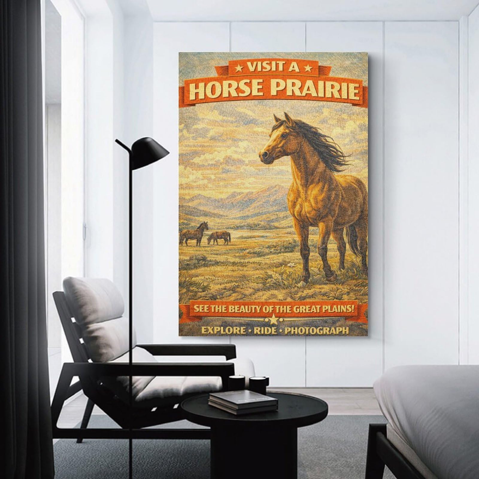 Junmoney Wall Decor Canvas Print Visit A Horse Prairie Vintage, 20x30inch(50x75cm), for Front Hall, Corridor Or Welcome Spaces, A Neat Decor Update for Hallways