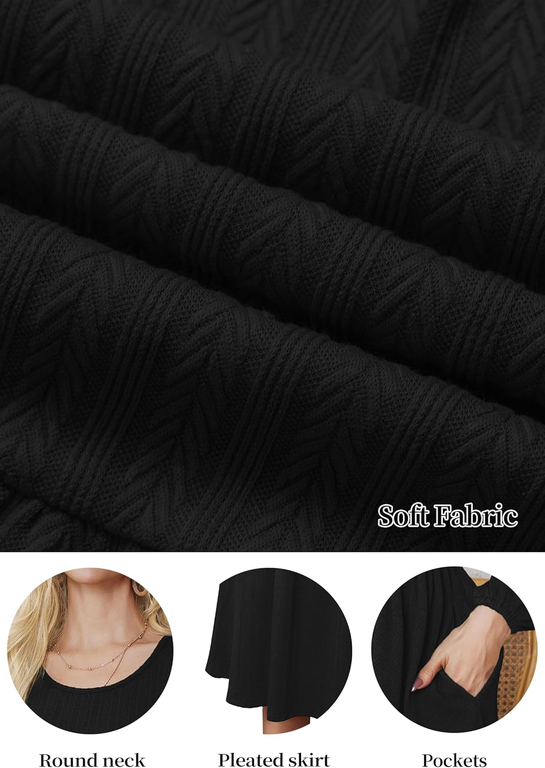 PerZeal Women's Casual Sweater Dress Ribbed Knit Long Sleeve Crew Neck A-Line Knee Length Midi Dresses with Pockets - Image 4