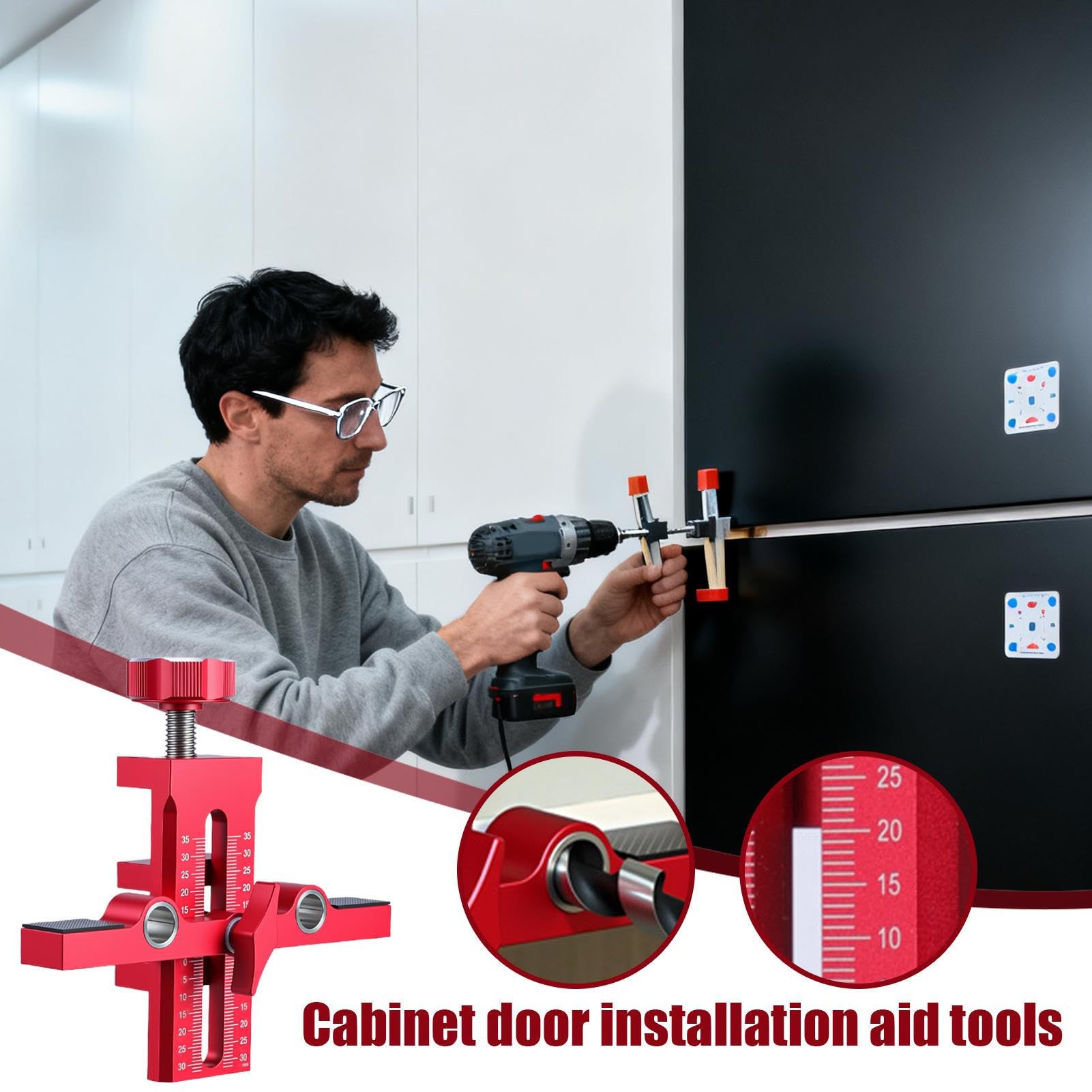Plantilla De Instalación Para Puertas De Armario,Doble Agujero Alineación De Bordes De Carpintería Con Posicionador - Soporte De Instalación De Puertas De Armario - Para Cocina, Baño,