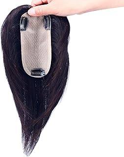 HIYE 部分ウィッグ 人毛100% 分け目専用 頭頂部 自然 つむじ 白髪隠し 人工肌 トップカバー ヘアピース 女性 前髪付き 増毛 ナチュラル ワンタッチ 軽量 7cmx15cm ぱっつんバング (15cm, 自然色)