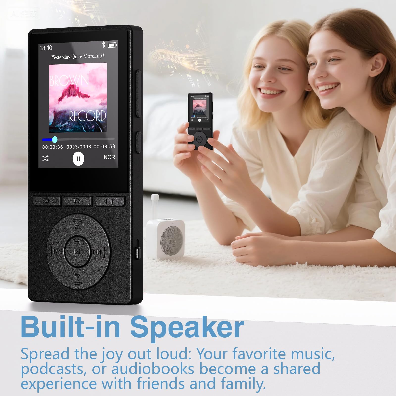 Lettore MP3 da 64 GB con Bluetooth 5.3, lettore musicale HiFi, auricolari inclusi, scheda TF inseribile, nero