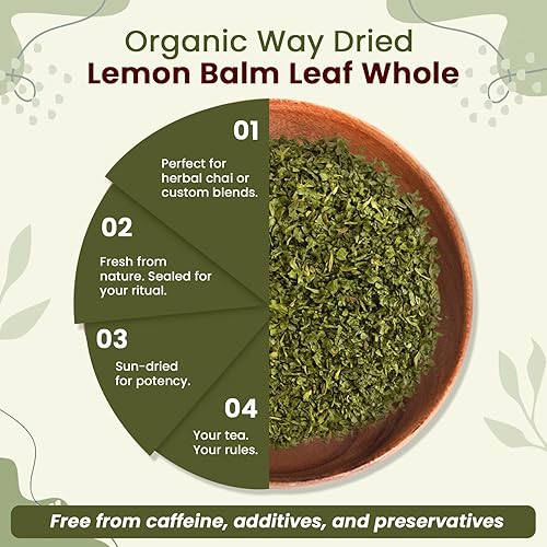 Miniatura 6 de Organic Way Hoja de bálsamo de limón entera (Melissa officinalis) - Té de hierbas  Certificado orgánico y Kosher  Vegano  Crudo, sin OMG y sin