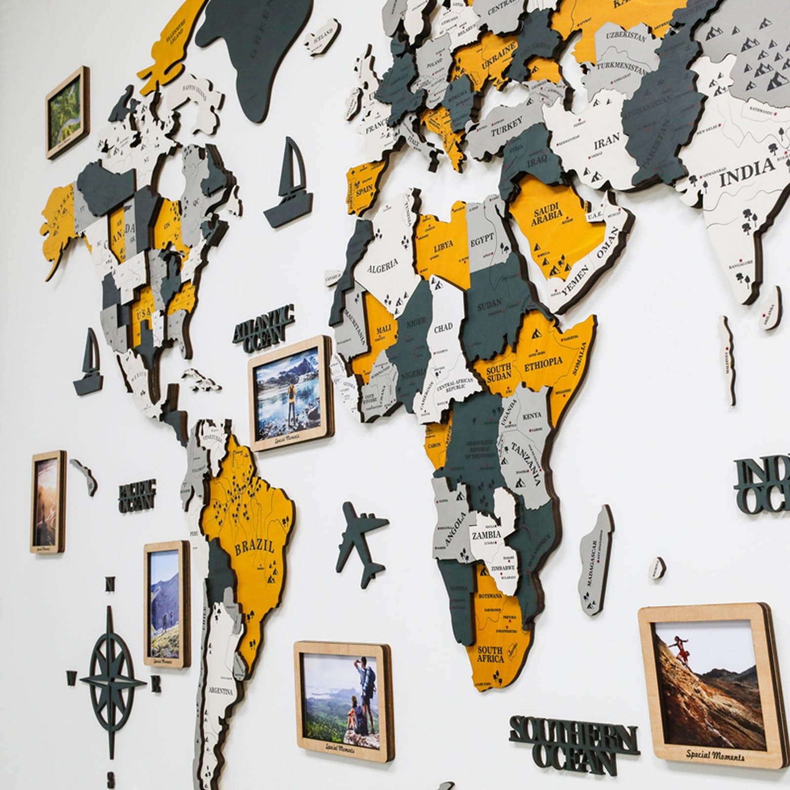 Mapa del mundo 3D de madera y acrílico LED para pared, tamaño extragrande,decoración artística de pared 3D, regalo de decoración moderna para el hogar, iluminación LED, decoración de pared(C,Small)