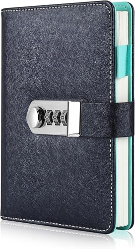 ARRLSDB Diary Journal for Women with Lock, PU Leather Combination Lock Diary A6 Refillable Leather Journal, Size:18.5X13.5 cm (Black)