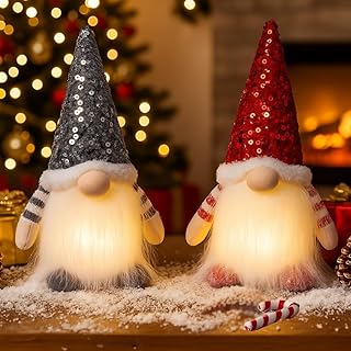 KAHF 2PCS Christmas Gnomes Decorations and Christmas Decorations Indoor Lighted - 12" Handmade Swedish Santa Gnomes Plush Cute Christmas Decor Elf Gift Xmas Table