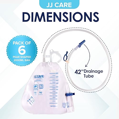 Miniatura 3 de JJ CARE Bolsas de catéter  Paquete de 6 bolsas de drenaje urinario, 67.6 fl oz con tubo de 42 pulgadas, cámara antirreflujo desechable, vinilo a