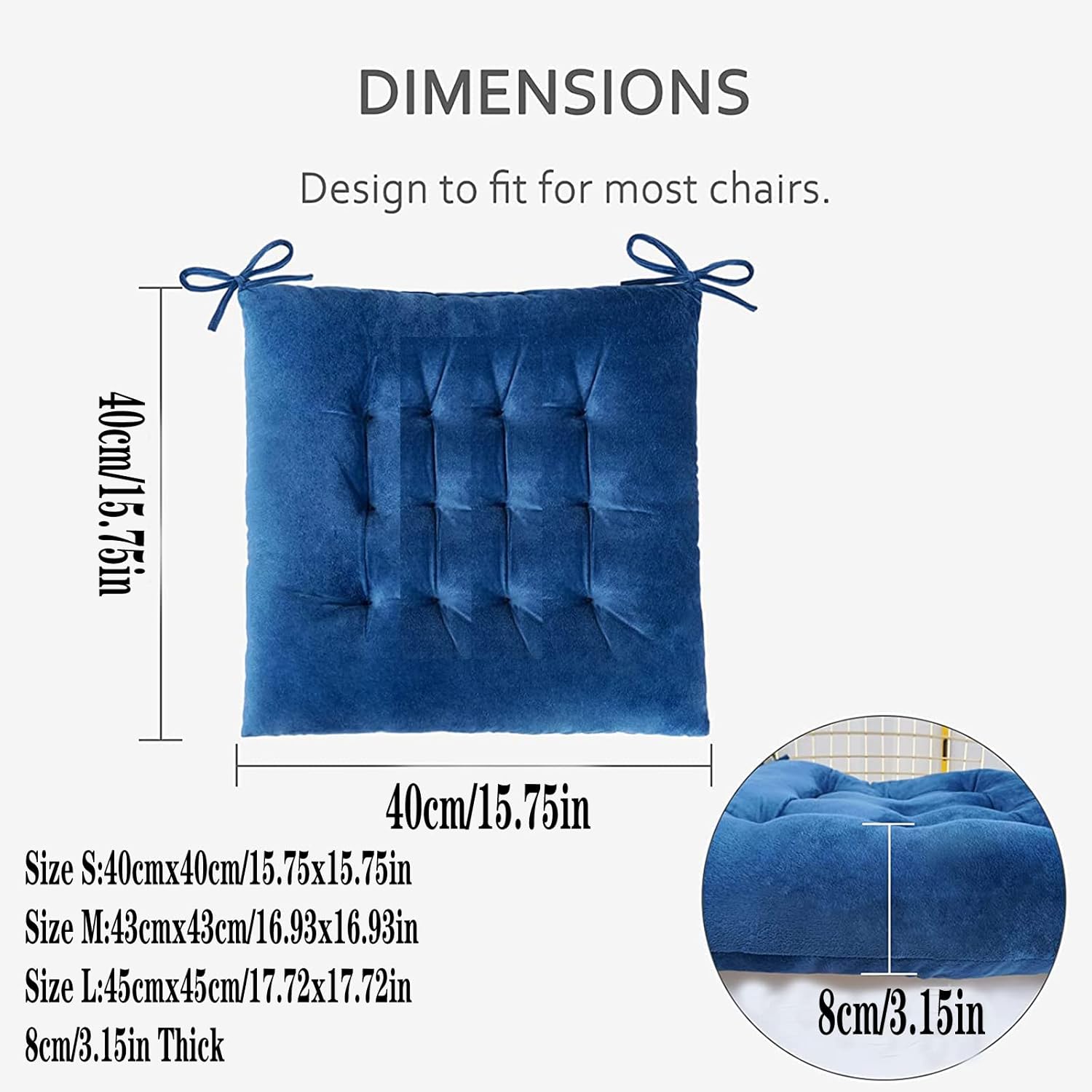 Reversible Velvet Dining Chair Cushions with TiesNonSlip Washable Seat Pads for Indoor UseSet of 6 Navy 18x18inPerfect for Dining Room Chairs