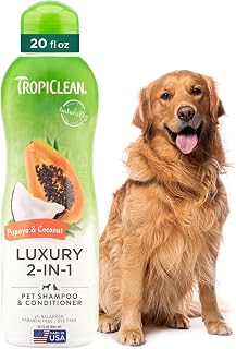 TropiClean Papaya 2-in-1 Dog Shampoo & Conditioner - Moisturizing Detangler, Puppy Safe, Cat Safe, Natural 20oz Made in USA