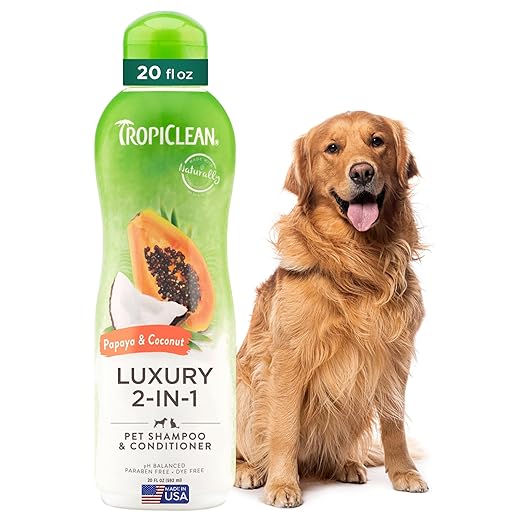 TropiClean 2-in-1 Papaya & Coconut Dog Shampoo and Conditioner | Natural Pet Shampoo Derived from Natural Ingredients | Cat Friendly | Made in the USA | 20 oz.