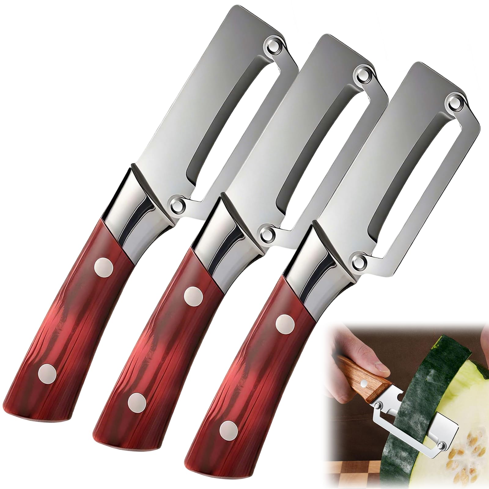 Stainless Steel Vegetable Peeler with Wooden Handle - Ergonomic Potato Peeler & Fruit Slicer, Sharp Blade for Carrot, Apple, Kiwi, Orange, Easy Grip Kitchen Tool (1 Pack) — view 9