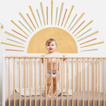 Wall Tattoo Children's Room Sun Wall Sticker Boho Wall Decoration Children's Room Self-Adhesive Wall Sticker for Girls Boys Baby Room Bedroom Classroom Nursery 108 x 55 cm