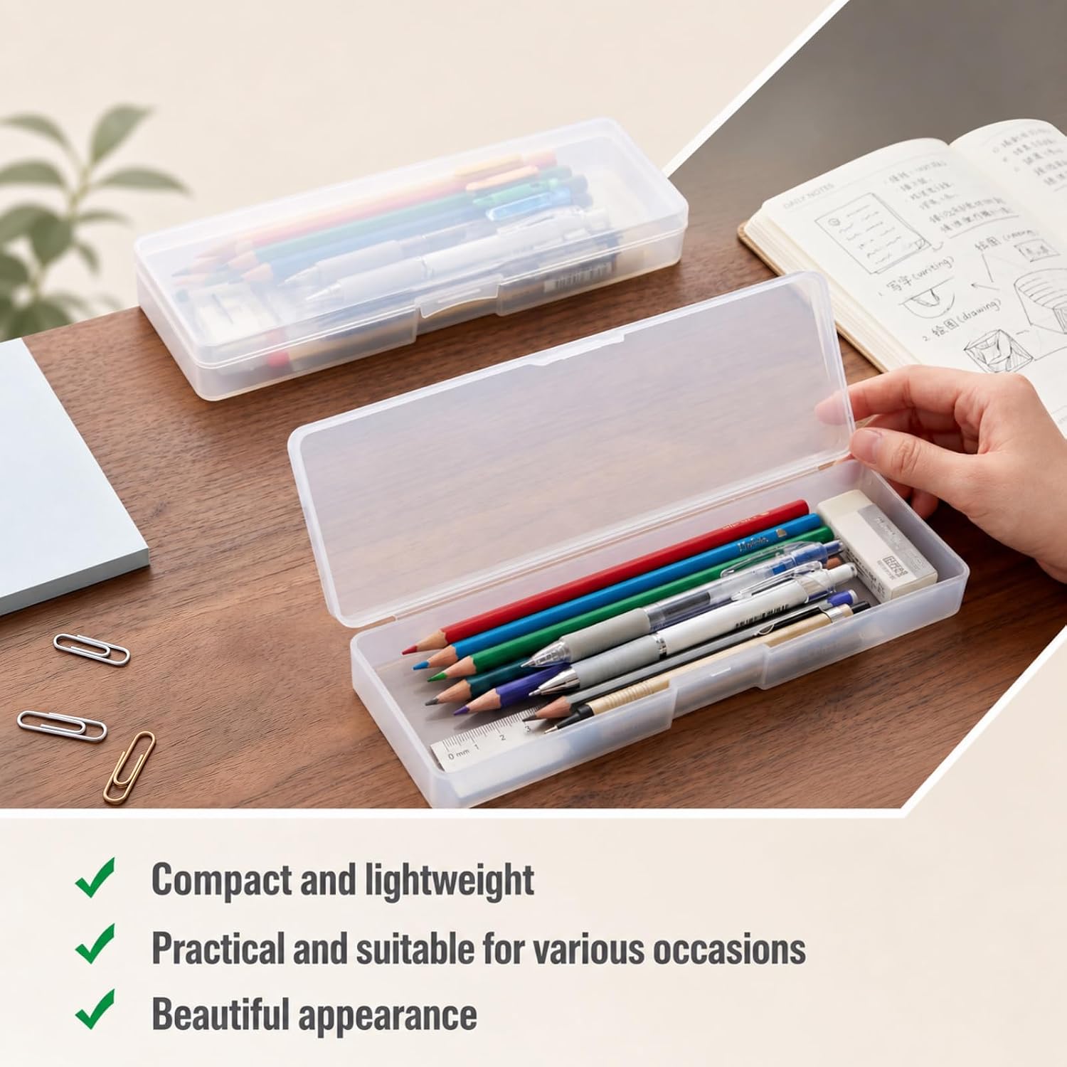 AmazingSpark 15 Pack Clear Pencil Box Pencil Case with Snap Tight Lid image 5