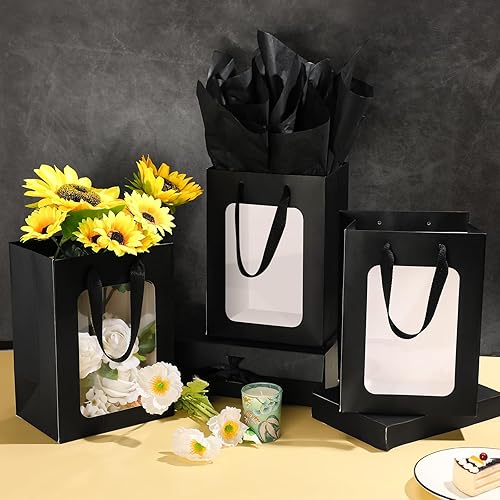 Miniatura 4 de Zhanmai 36 bolsas de regalo transparentes de papel kraft con papel de seda, bolsas de regalo de papel con ventana transparente con asas para