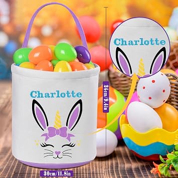 Personalized Easter Basket, Touber 2 Pack Easter Bunny Baskets Easter Baskets for Kids Personalized Easter Gifts for Kids Ideas Easter Baskets Empty Easter Basket with Handle