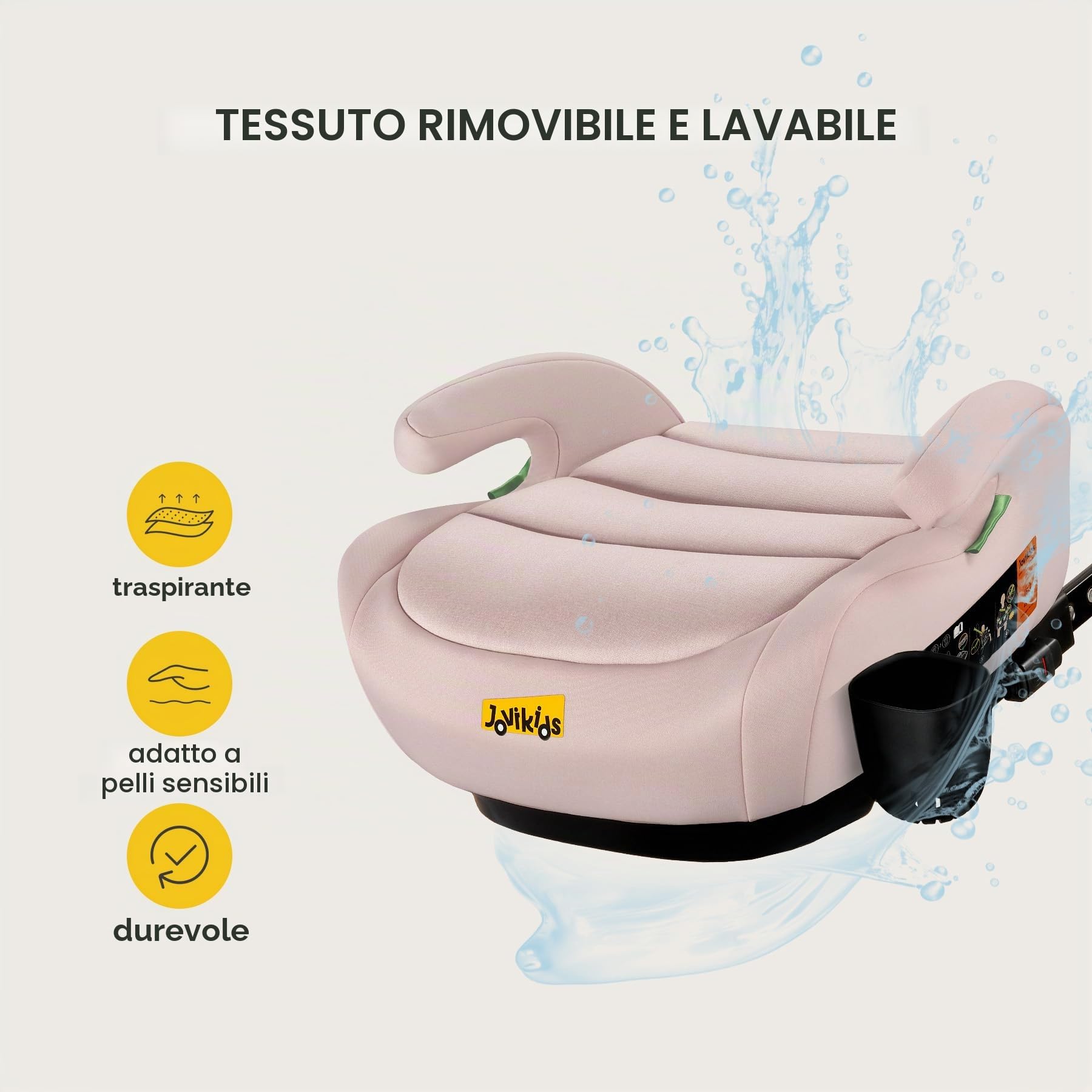 Jovikids Alzabimbo Auto ISOFIX,Rialzo per Bambini 125-150 cm ECE R129, Seggiolino Auto Gruppo 2-3 (15-36 kg) da 6 a 12 Anni, Leggero e Facile da Pulire (Rosa migliorato, portabicchieri)