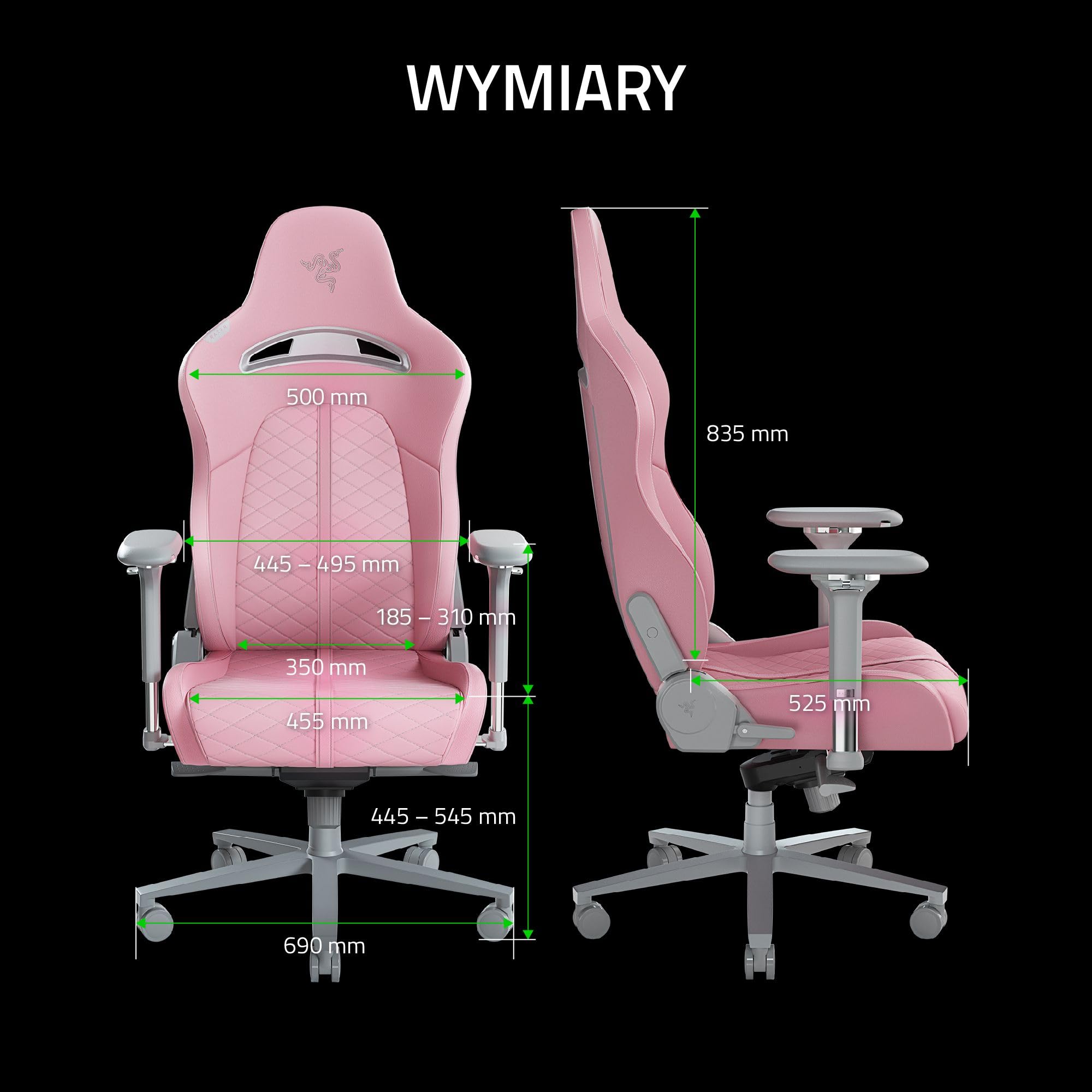 Razer Enki (Quartz) - Fotel gamingowy ze zintegrowanym podparciem lędźwi (fotel biurowy, skóra syntetyczna, wyściółka z pianki, poduszka pod głowę, regulowana wysokość) Różowy