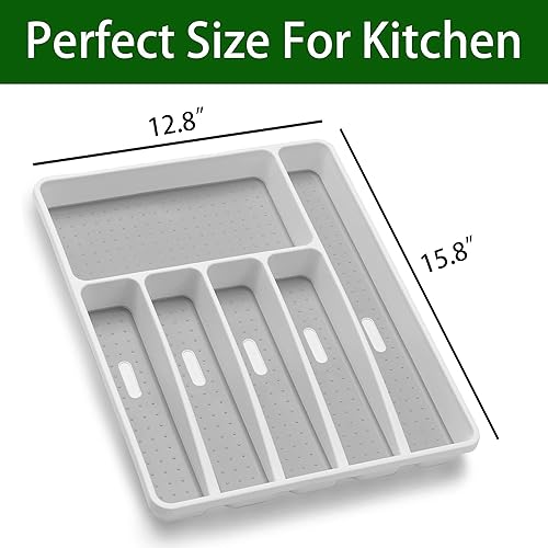 Miniatura 3 de Organizador de cubiertos, organizador de utensilios de cocina, organizador de cajones de cocina, bandeja de cubiertos de plástico para cajones,