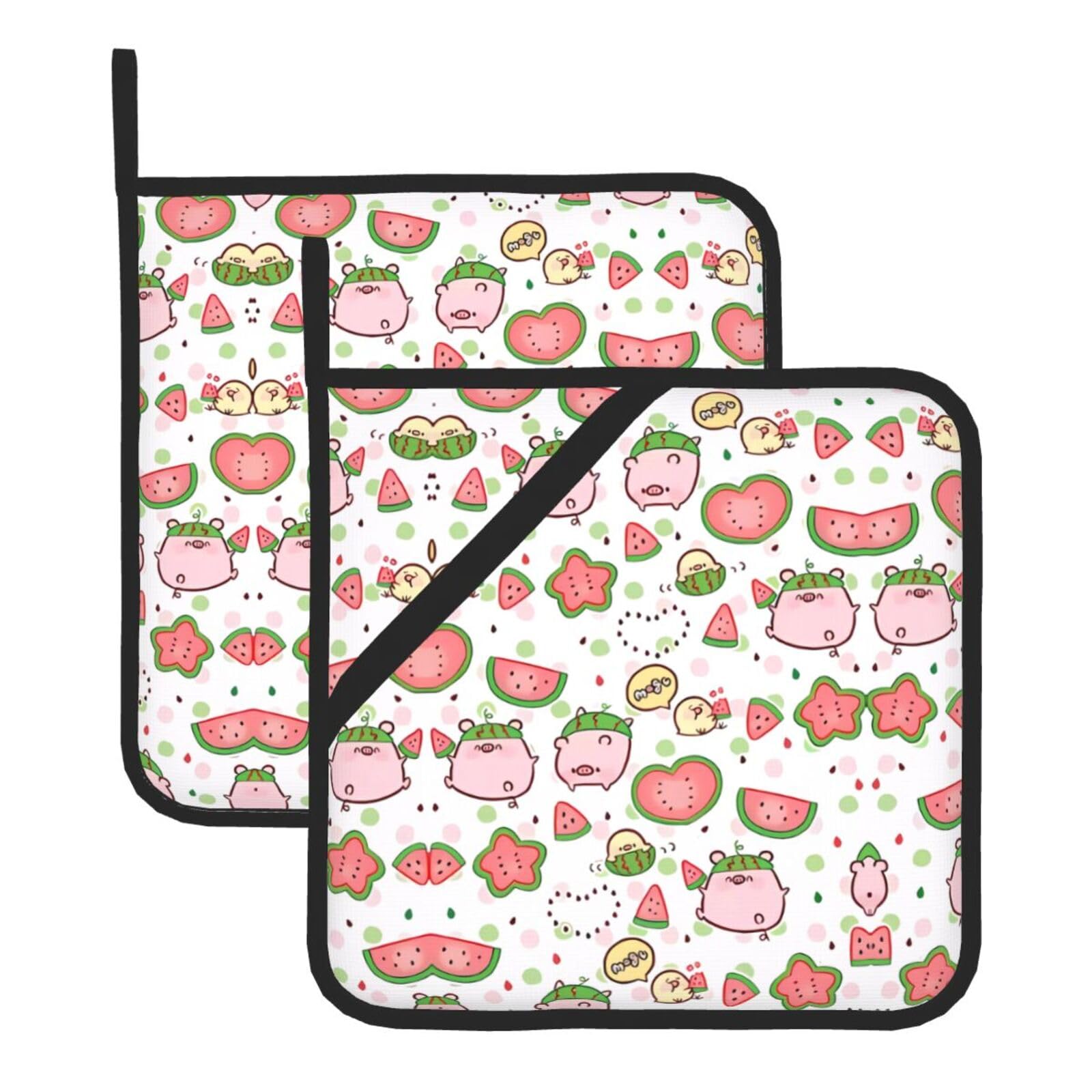 HJFCZH Cute Pigs Pattern Prints Square Hot Pads for Kitchen Counter - Waterproof Pot Holders, Durable Heat Resistant Throw Layers for Serving, Oven & BBQ - 2 Pack