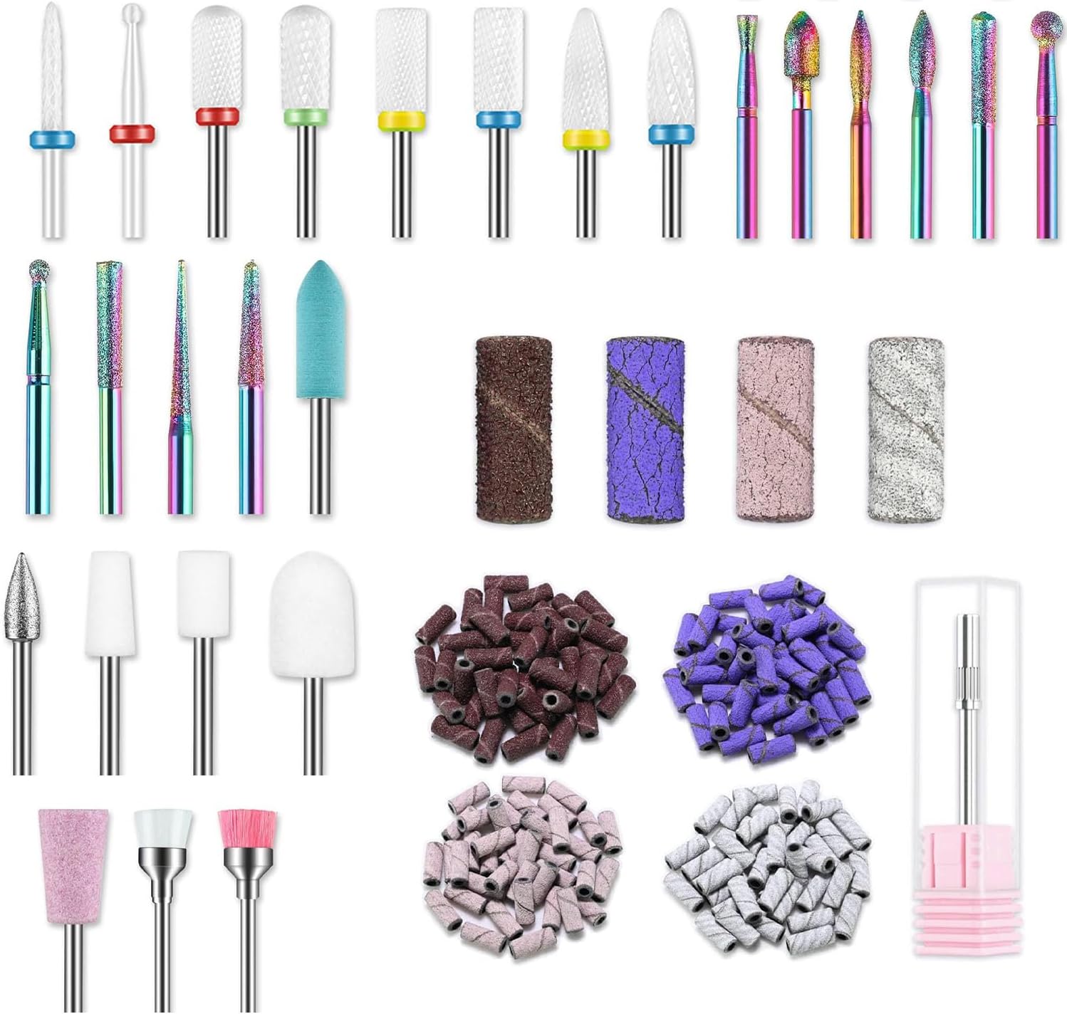 26PCS Nail Drill Bits & 160PCS Small Sanding Bands with 3