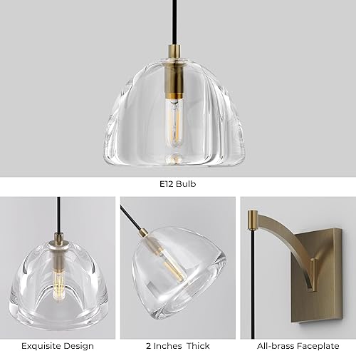 Miniatura 3 de Juego de apliques de pared de cristal de 2,7 pulgadas, apliques sólidos transparentes para interiores, lámparas doradas modernas de lujo, lámpara de