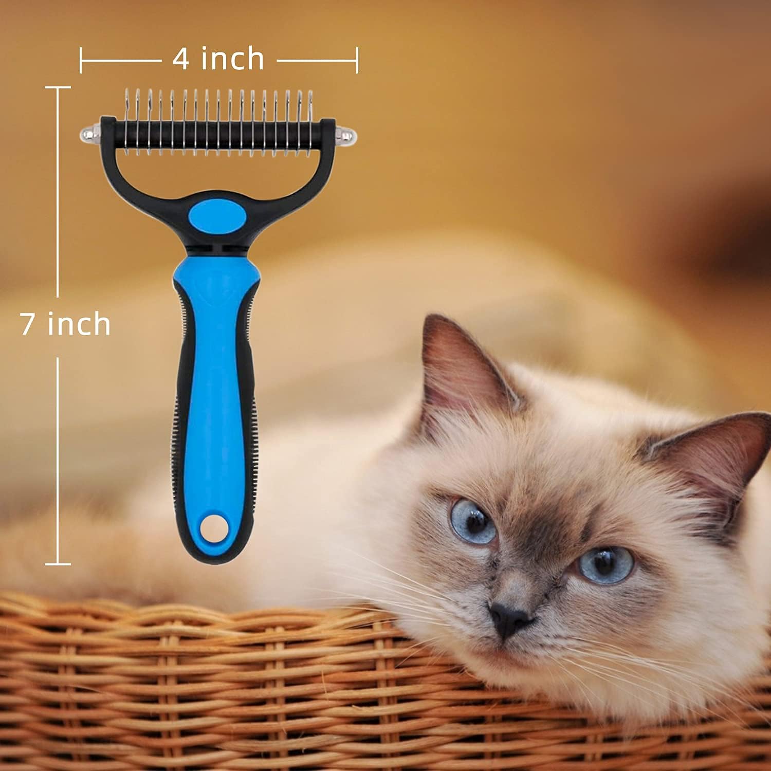 itPlus Dog Undercoat Rake, Cat Grooming Rake Shedding Brush 2 Sided Pet Grooming Tool Deshedding and Dematting Rake Brushes Comb for Pets Remove Undercoat Mats & Tangles