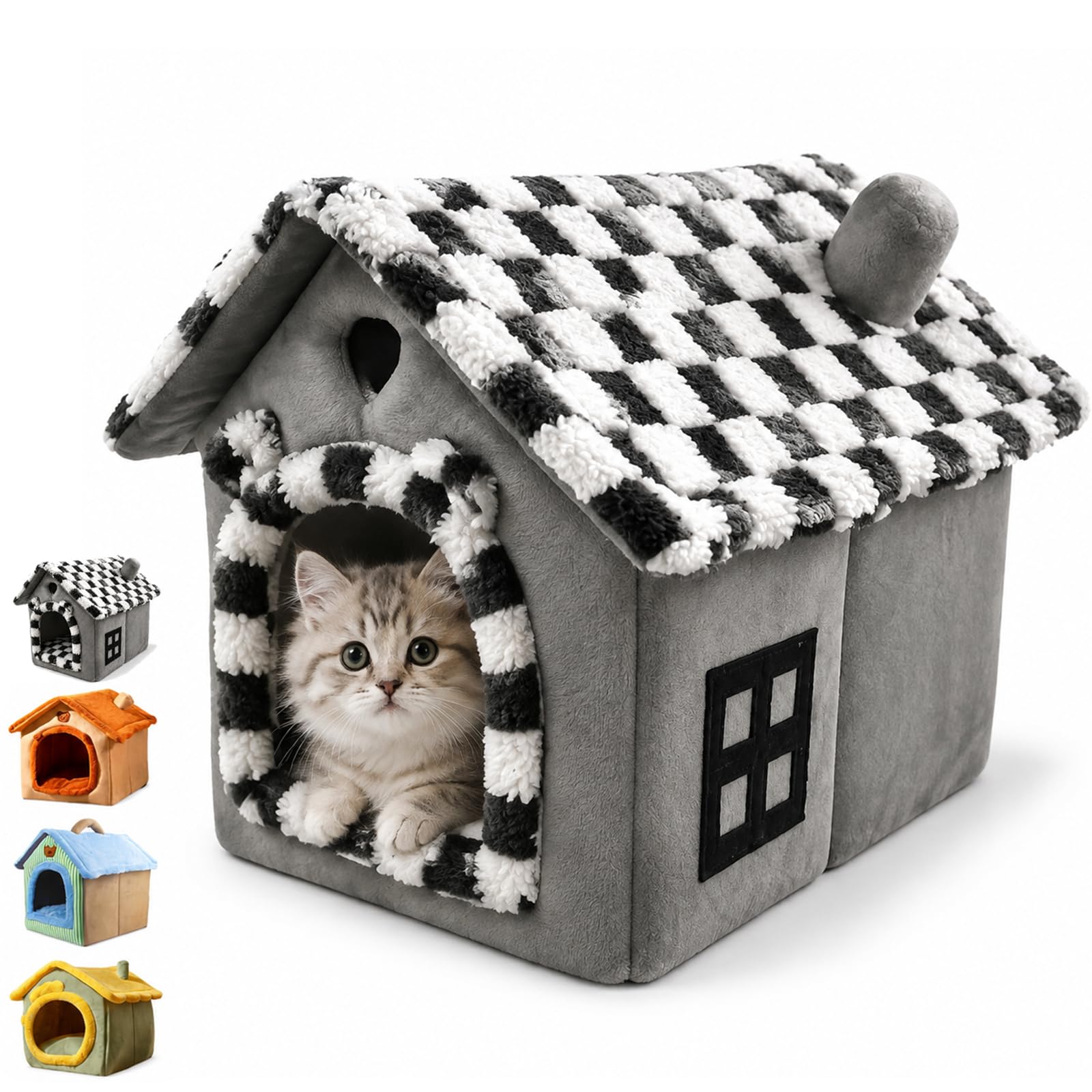 Cat Cave Beds Enclosed, Cozy Pet Bed House for Puppies Kittens, Warm Hideaway Sleeping Nest with Comfortable Private Space for Small Pets (C,M)