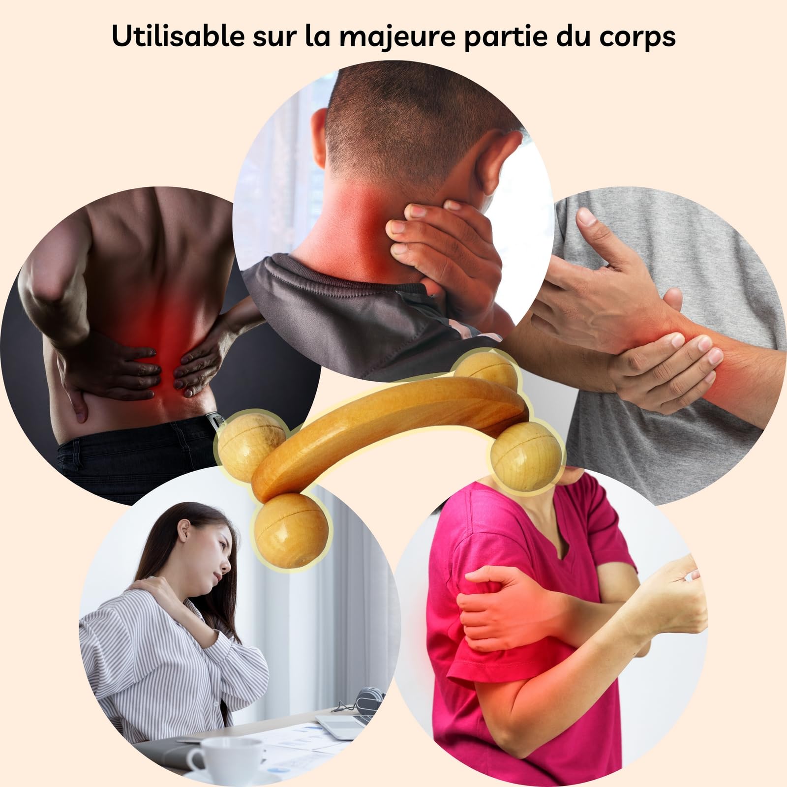 Sun & Sia Holzmassage -Accessoire - MadéRotherapie Masseur Masseur Entlassungsrolle Entleerungsrolle - natürliches Holzmassagerad - Handbuch Masseur für Rücken, Beine, Arme, Muskeln und Körper