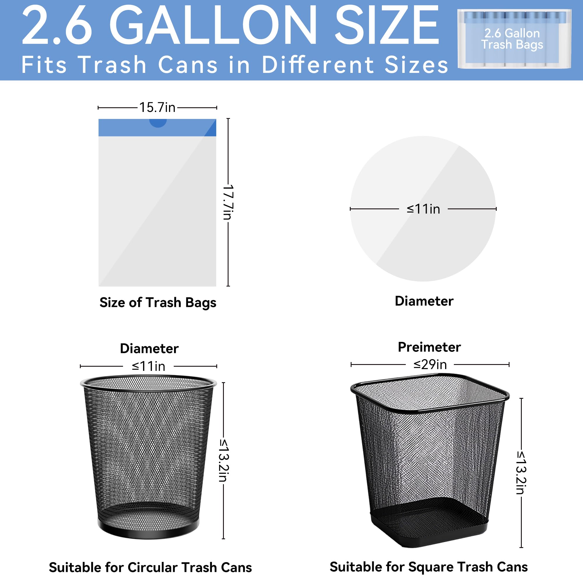 FRESHLIX Small Drawstring Trash Bags 2.6 Gallon Bathroom Trash Can Liners 75 Count White Garbage Bag for Office, Kitchen, Bathroom, Bedroom Waste Basket