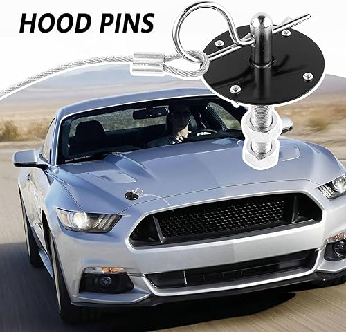 Miniatura 6 de Kit de pasadores de capó para automóvil, clip de bloqueo de pasador de capó de acero inoxidable con cordón de carreras para fijar la cubierta del