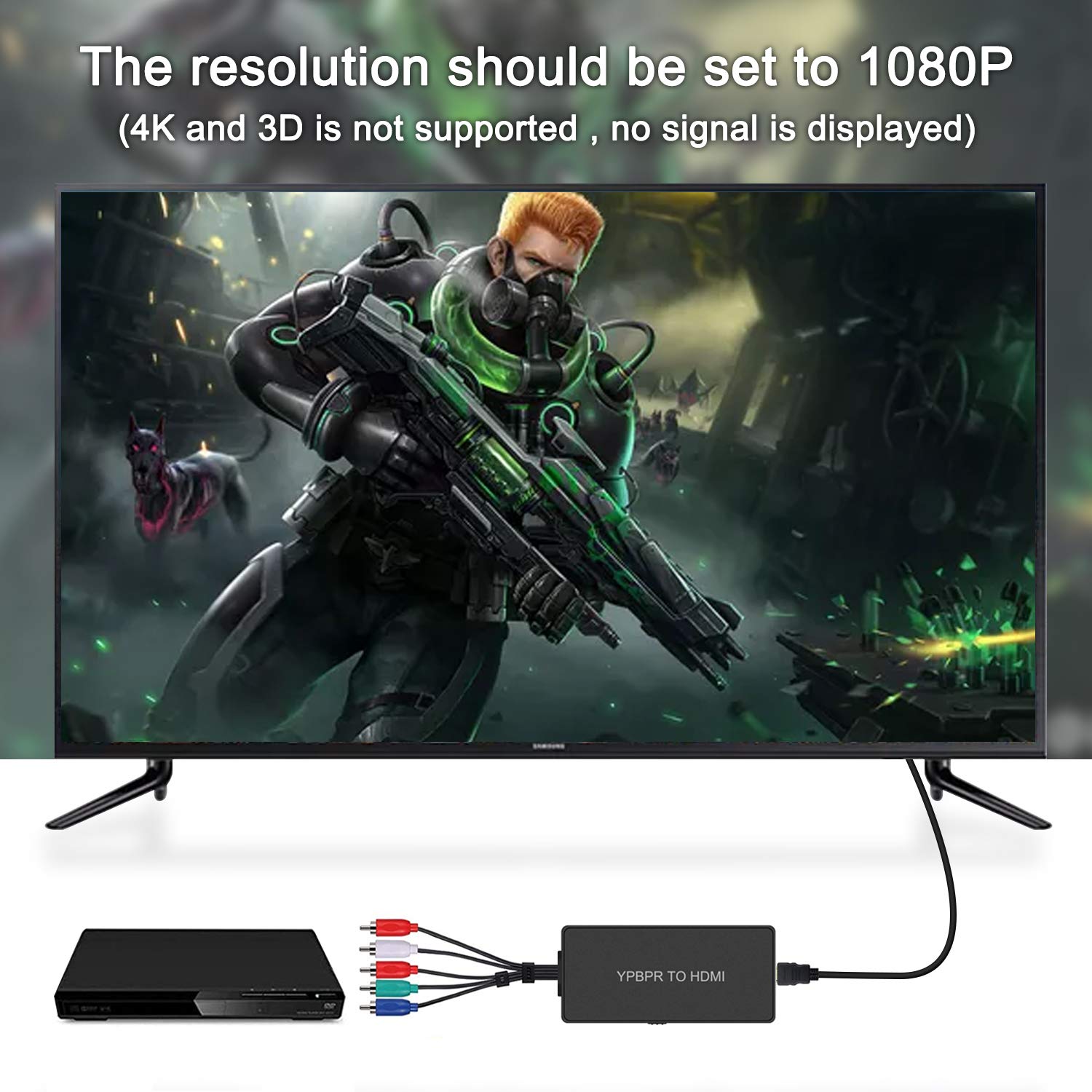 Dingsun Convertidor de componente macho a HDMI, adaptador YPbPr a HDMI con resolución de cable HDMI es de hasta 1080p para TV HD, reproductor de DVD, STB, reproductor de Blu-ray, etc.