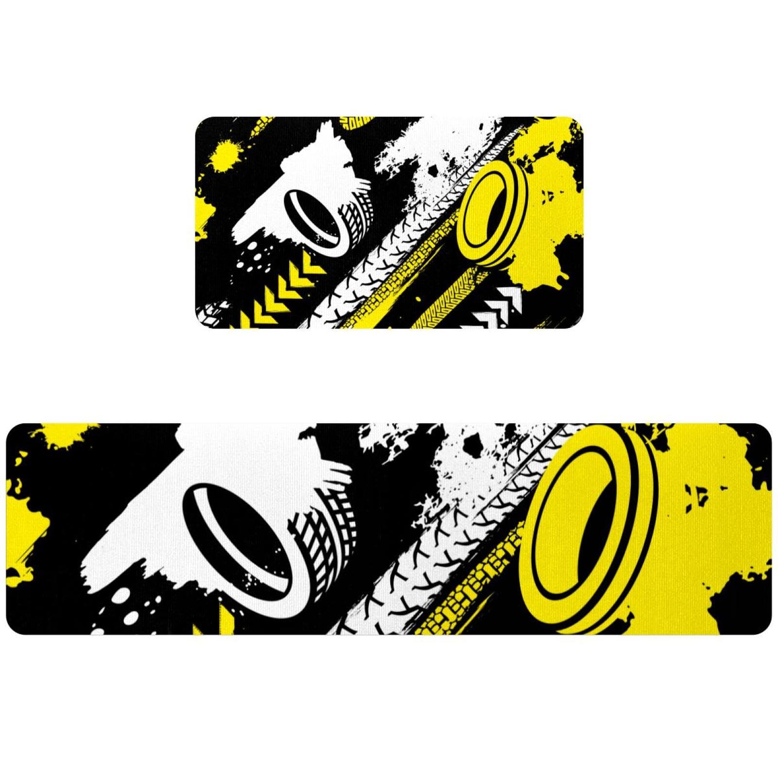 Alfombrillas de cocina para pasillo y zona de lavado, diseño grunge de neumático de moto