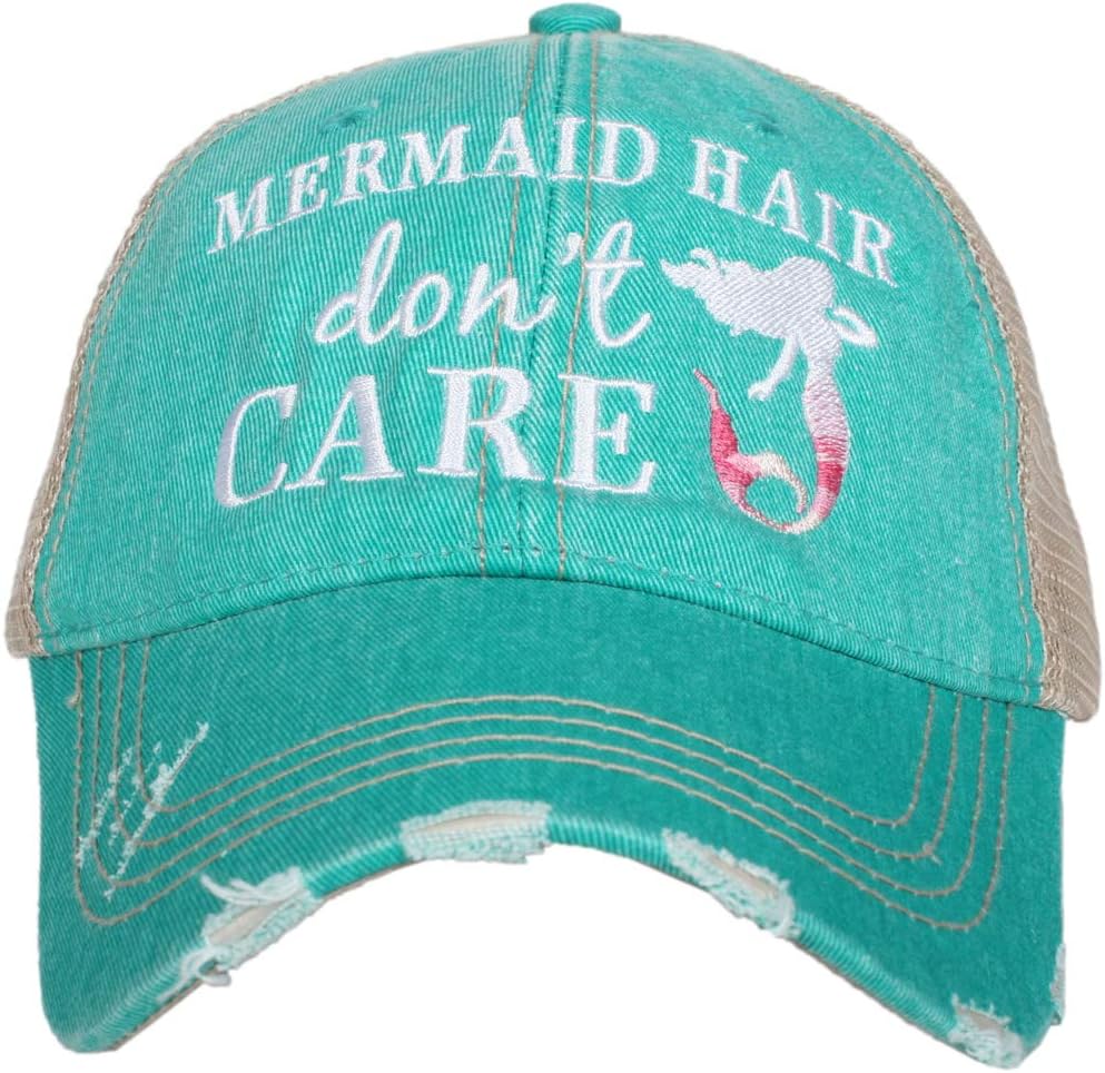 KATYDID Mermaid Hair Don’t Care Baseball Hat - Trucker Hat for Women - Stylish Cute Sun Hat (Teal/Pink)