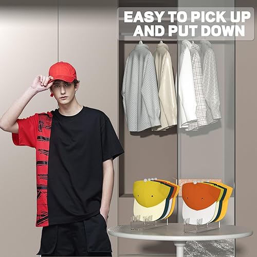 Miniatura 8 de ACTBIO Soporte para gorras de béisbol, 2 unidades, organizador de sombreros de acrílico sin instalación para 14 gorras de béisbol, soporte para