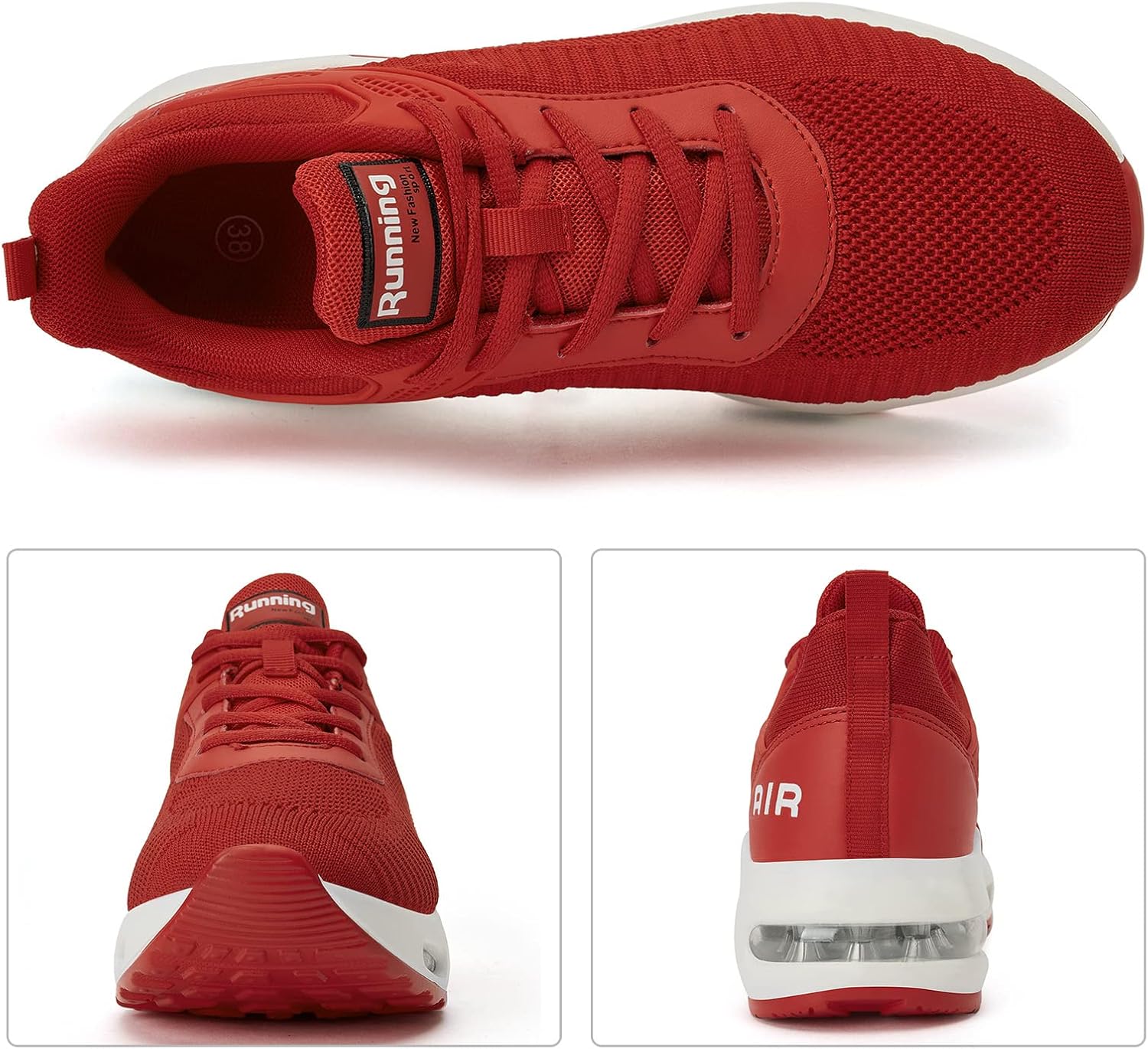  | Womens Air Tennis Running Shoes - Air Cushion Shoes for Womens Mesh Walking Fashion Sneakers Breathable Sport Gym Work Shoes Red | Walking