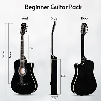 ADM 38 Inch Acoustic Guitar Bundle for Beginners Adults with Online Lesson, Cutaway Wood Acustica Guitarra Starter Set Package with Gig Bag, Strap, Steel Strings, Picks, Capos, Stand, Black 1