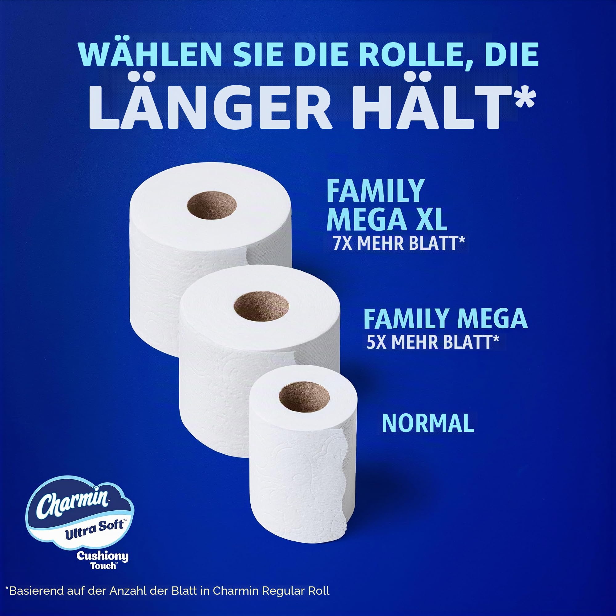Charmin Ultra Soft WC Papier, Familie Mega Rolle mit gepolsterte Touch (5 x mehr Blatt, 18 Zählen