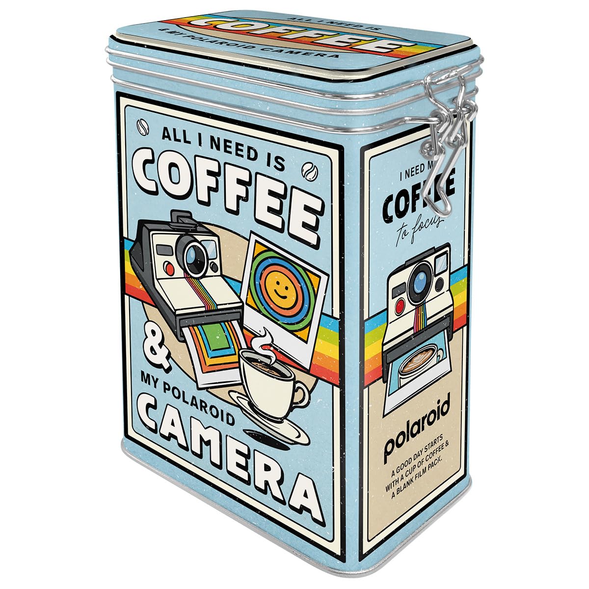 Nostalgic-Art Retro coffee tin box, 1.3 l, Polaroid – Coffee & Camera – Gift idea for photography fans, Official License Product (OLP), metal clip top tin, vintage design